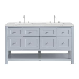 Breckenridge 60" Double Vanity, Serenity Blue, w/ 3 CM Ethereal Noctis Quartz Top w/FreePower Wireless Charger