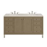Chicago 60" Double Vanity, Walnut Whisper, w/ 3 CM Siberian Silestone Top w/FreePower Wireless Charger
