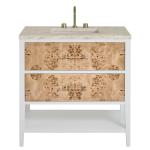Olena 36" Single Vanity, Light Mappa Burl and Polished White, w/ 3 CM Tajnar Eclos Top