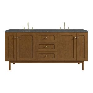 Laurent 72" Double Vanity, Honey Oak w/ 3 CM Parisien Bleu Silestone Top w/FreePower Wireless Charger