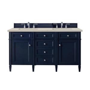 Brittany 60" Double Vanity, Victory Blue, w/ 3 CM Siberian Silestone Top