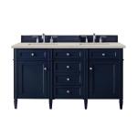 Brittany 60" Double Vanity, Victory Blue, w/ 3 CM Siberian Silestone Top