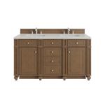 Bristol 60" Double Vanity, Saddle Brown, w/ 3 CM Siberian Silestone Top w/FreePower Wireless Charger