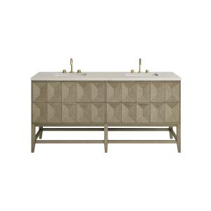 Emmeline 72" Double Vanity, Pebble Oak, w/ 3 CM Siberian Silestone Top w/FreePower Wireless Charger