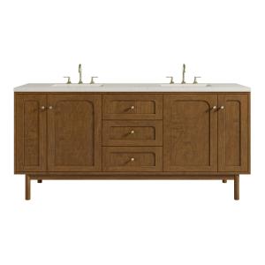 Laurent 72" Double Vanity, Honey Oak w/ 3 CM Siberian Silestone Top