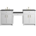 Bellshire 84" Dual Vanity Set with 24" Make-Up Counter, Bright White w/3 cm Parisien Bleu Silestone Top