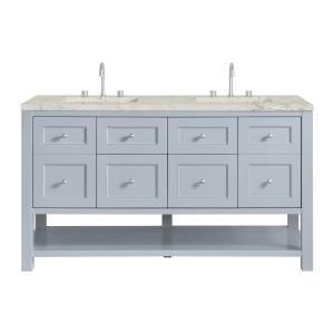 Breckenridge 60" Double Vanity, Serenity Blue, w/ 3 CM Victorian Silver Quartz Top w/FreePower Wireless Charger