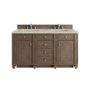 Bristol 60" Double Vanity, Whitewashed Walnut, w/ 3 CM Tajnar Eclos Top w/FreePower Wireless Charger