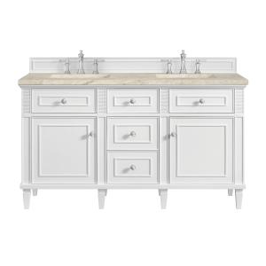 Lorelai 60" Double Vanity, Bright White, w/ 3 CM Tajnar Eclos Top w/FreePower Wireless Charger