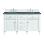 Lorelai 60" Double Vanity, Bright White w/ 3 CM Parisien Bleu Silestone Top w/FreePower Wireless Charger
