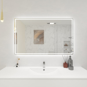 48" Deco LED Mirror with Touch Sensor, Auto-On, Heated Anti-Fog, Dimmer