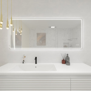 72" Deco LED Mirror with Touch Sensor, Auto-On, Heated Anti-Fog, Dimmer
