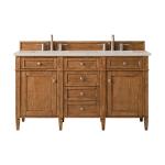 Brittany 60" Double Vanity, Saddle Brown, w/ 3 CM Siberian Silestone Top