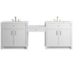 Bellshire 96" Dual Vanity Set with 24" Make-Up Counter, Bright White w/3 cm White Zeus Silestone Top