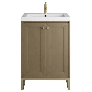 Chianti 24" Single Vanity, Walnut Whisper, Champagne Brass, w/ White Glossy Composite Stone Top
