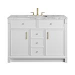 Bellshire 48" Single Vanity, Bright White w/ 3 CM Carrara Marble Top