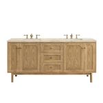 Laurent 72" Double Vanity, Light Natural Oak, w/ 3 CM Tajnar Eclos Top