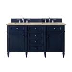 Brittany 60" Double Vanity, Victory Blue, w/ 3 CM Tajnar Eclos Top w/FreePower Wireless Charger