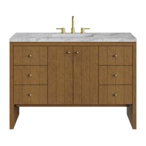 Hudson 48" Single Vanity, Honey Oak w/ 3 CM Carrara Marble Top
