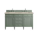 Brittany 60" Double Vanity, Smokey Celadon, w/ 3 CM Tajnar Eclos Top