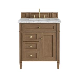 Brittany 30" Single Vanity, Pecan w/ 3 CM Carrara Marble Top