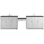 Bellshire 120" Dual Vanity Set with 24" Make-Up Counter, Bright White w/3 cm Charcoal Soapstone Silestone Top