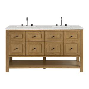 Breckenridge 60" Double Vanity, Light Natural Oak, w/ 3 CM Eternal Jasmine Pearl Quartz Top w/FreePower Wireless Charger