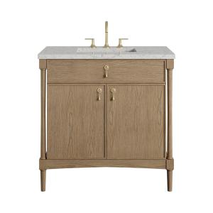Kinnsden 36" Single Vanity, Weathered Oak w/ 3 CM Eternal Jasmine Pearl Silestone Top