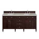 Brittany 72" Double Vanity, Burnished Mahogany, w/ 3 CM Siberian Silestone Top