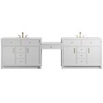 Bellshire 120" Dual Vanity Set with 24" Make-Up Counter, Bright White w/3 cm White Zeus Silestone Top