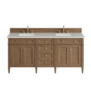 Brittany 72" Double Vanity, Pecan w/ 3 CM Siberian Silestone Top w/FreePower Wireless Charger