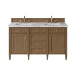 Brittany 60" Double Vanity, Pecan w/ 3 CM Carrara Marble Top