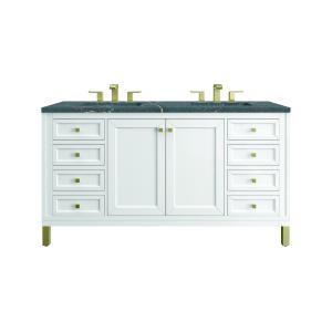 Chicago 60" Double Vanity, Glossy White, w/ 3 CM Parisien Bleu Silestone® Top