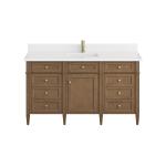 Brittany 60" Single Vanity, Pecan w/ Single Hole 3 CM White Zeus Silestone Top and Matching Backsplash