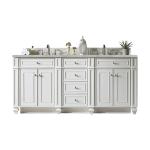 Bristol 72" Double Vanity, Bright White w/ 3 CM Victorian Silver Silestone Top w/FreePower Wireless Charger
