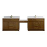 Bellshire 120" Dual Vanity Set with 24" Make-Up Counter, Honey Oak w/Single Hole 3 cm White Zeus Silestone Top & Backsplash