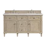 Lorelai 60" Double Vanity, Whitewashed Oak, w/ 3 CM Siberian Silestone Top w/FreePower Wireless Charger