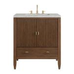 Myrrin 30" Single Vanity, Mid-Century Walnut w/ 3 CM Eternal Jasmine Pearl Silestone Top