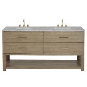 Lucian 72" Double Vanity, Pebble Oak w/ 3 CM Victorian Silver Silestone Top w/FreePower Wireless Charger