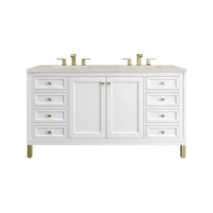 Chicago 60" Double Vanity, Glossy White, w/ 3 CM Siberian Silestone Top w/FreePower Wireless Charger