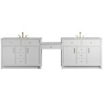 Bellshire 120" Dual Vanity Set with 24" Make-Up Counter, Bright White w/3 cm Eternal Jasmine Pearl Silestone Top w/FreePower Wireless Charger