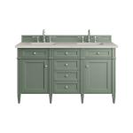 Brittany 60" Double Vanity, Smokey Celadon, w/ 3 CM Siberian Silestone Top