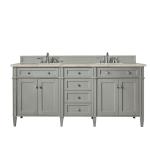 Brittany 72" Double Vanity, Urban Gray, w/ 3 CM Tajnar Eclos Top w/FreePower Wireless Charger