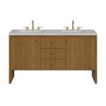 Hudson 60" Double Vanity, Honey Oak w/ 3 CM Eternal Jasmine Pearl Silestone Top w/FreePower Wireless Charger