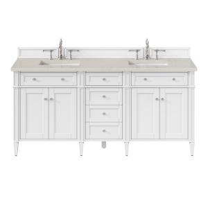 Brittany 72" Double Vanity in Bright White, w/ 3 CM Siberian Silestone Top w/FreePower Wireless Charger