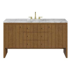 Hudson 60" Single Vanity, Honey Oak w/ 3 CM Carrara Marble Top