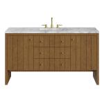 Hudson 60" Single Vanity, Honey Oak w/ 3 CM Carrara Marble Top