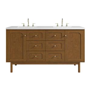 Laurent 60" Double Vanity, Honey Oak w/ 3 CM White Zeus Silestone Top