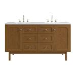 Laurent 60" Double Vanity, Honey Oak w/ 3 CM White Zeus Silestone Top