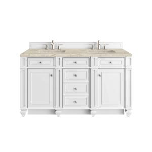 Bristol 60" Double Vanity, Bright White, w/ 3 CM Tajnar Eclos Top w/FreePower Wireless Charger